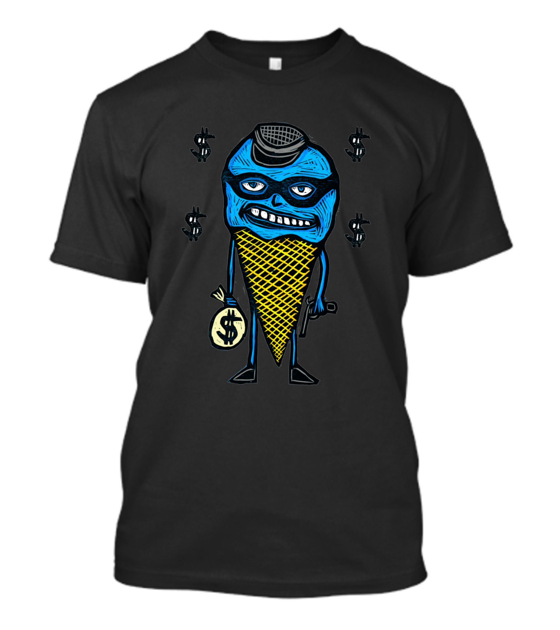 Bank Robber Cone 43391 Ice Cream Criminal Holding Money Bag With Dollar Signs T-Shirt