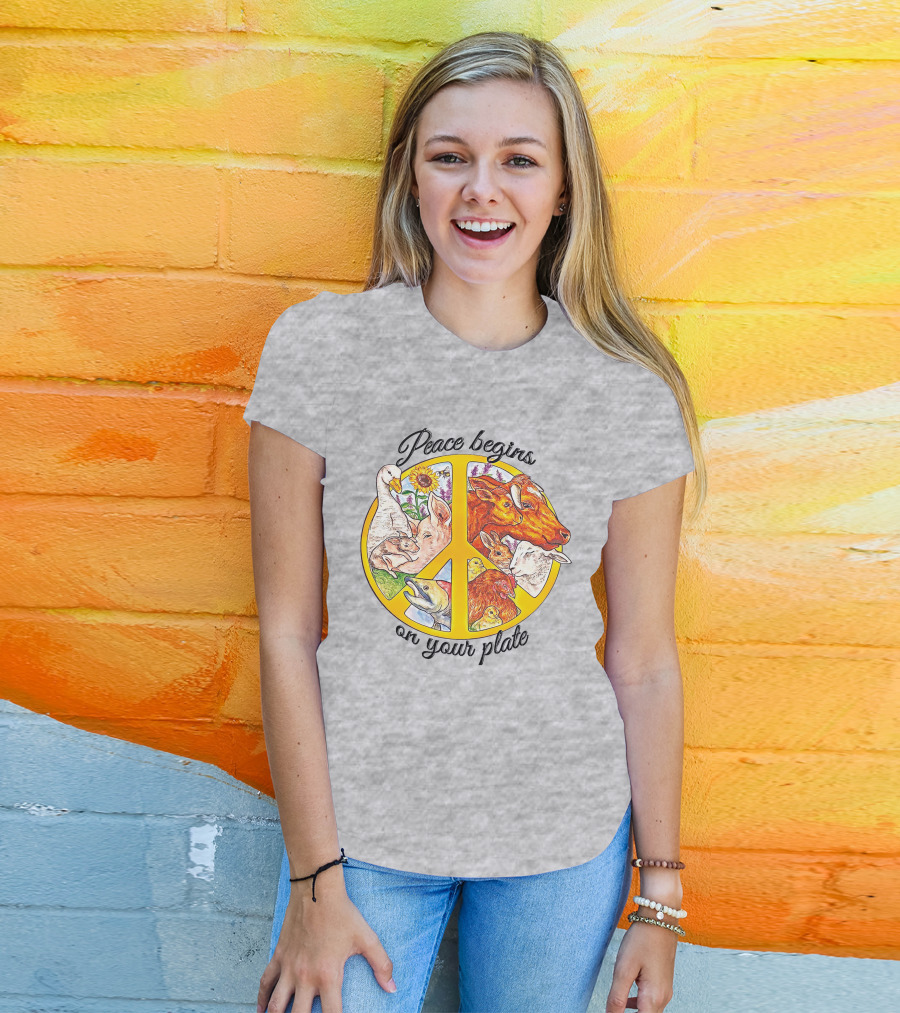 Peace Begins On Your Plate Animal Harmony Peace Sign T-Shirt