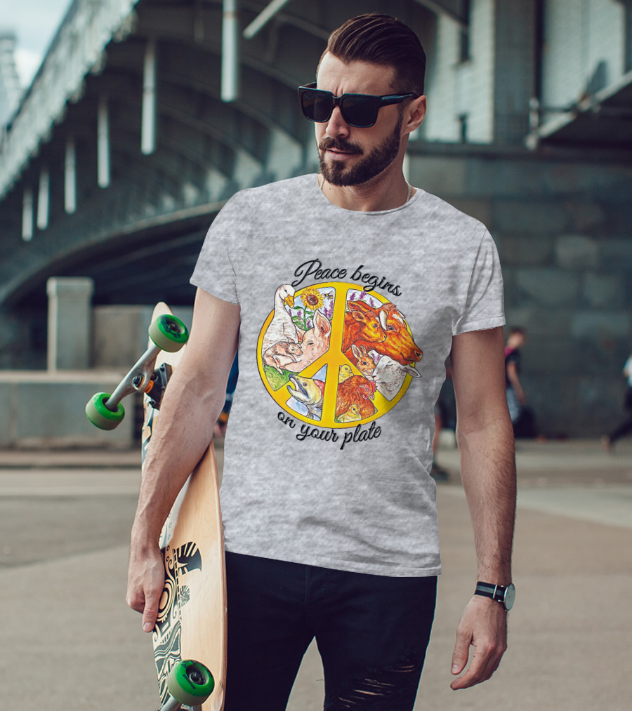 Peace Begins On Your Plate Animal Harmony Peace Sign T-Shirt