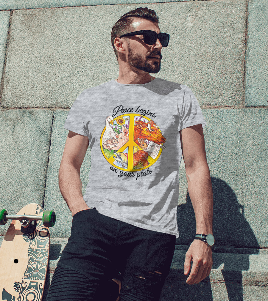 Peace Begins On Your Plate Animal Harmony Peace Sign T-Shirt