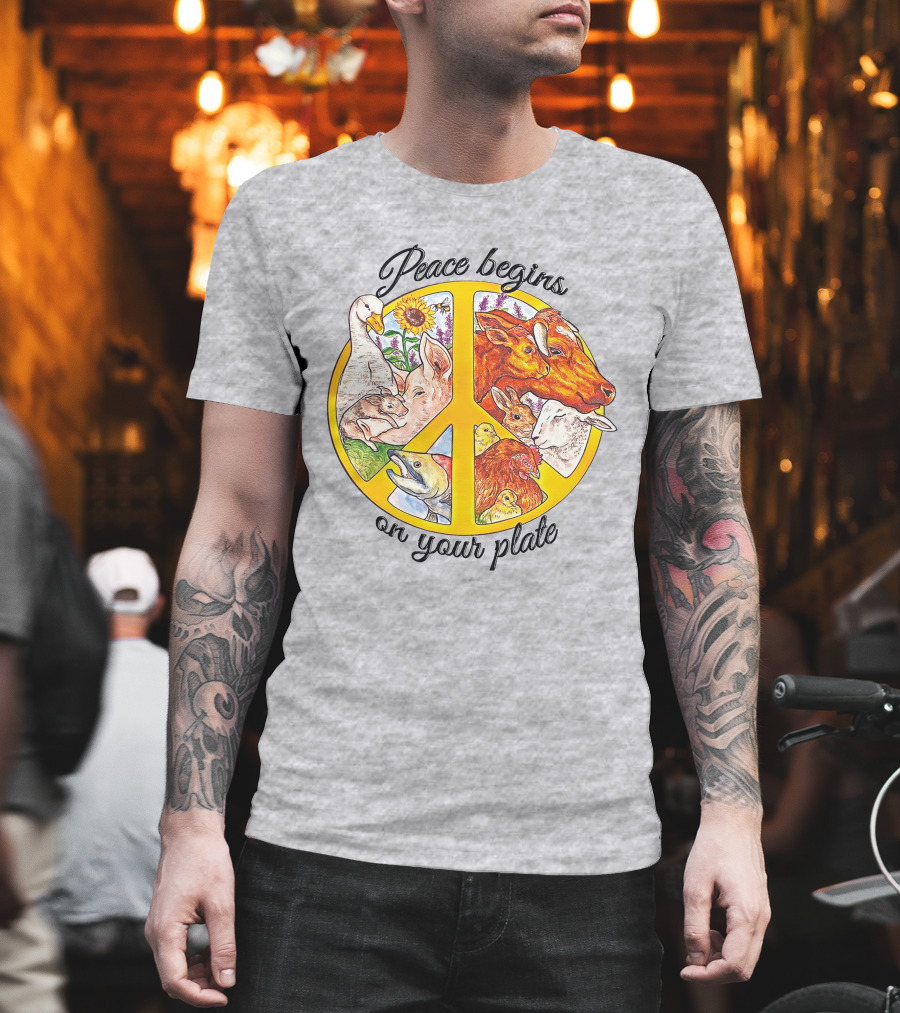 Peace Begins On Your Plate Animal Harmony Peace Sign T-Shirt