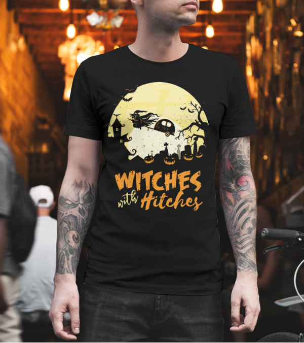 Witches with Hitches Moonlit Halloween Scene T-Shirt Witches with Hitches Moonlit Halloween Scene T-Shirt