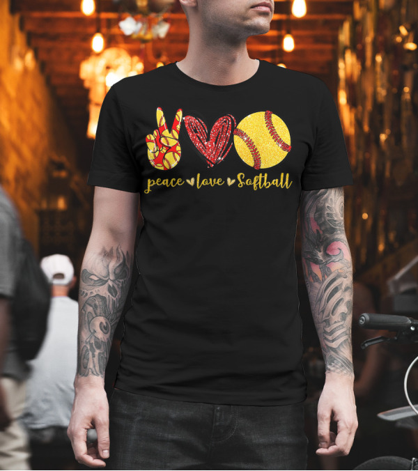 Peace Love Softball Cute Lovers Glove Heart Ball T-Shirt Peace Love Softball Cute Lovers Glove Heart Ball T-Shirt