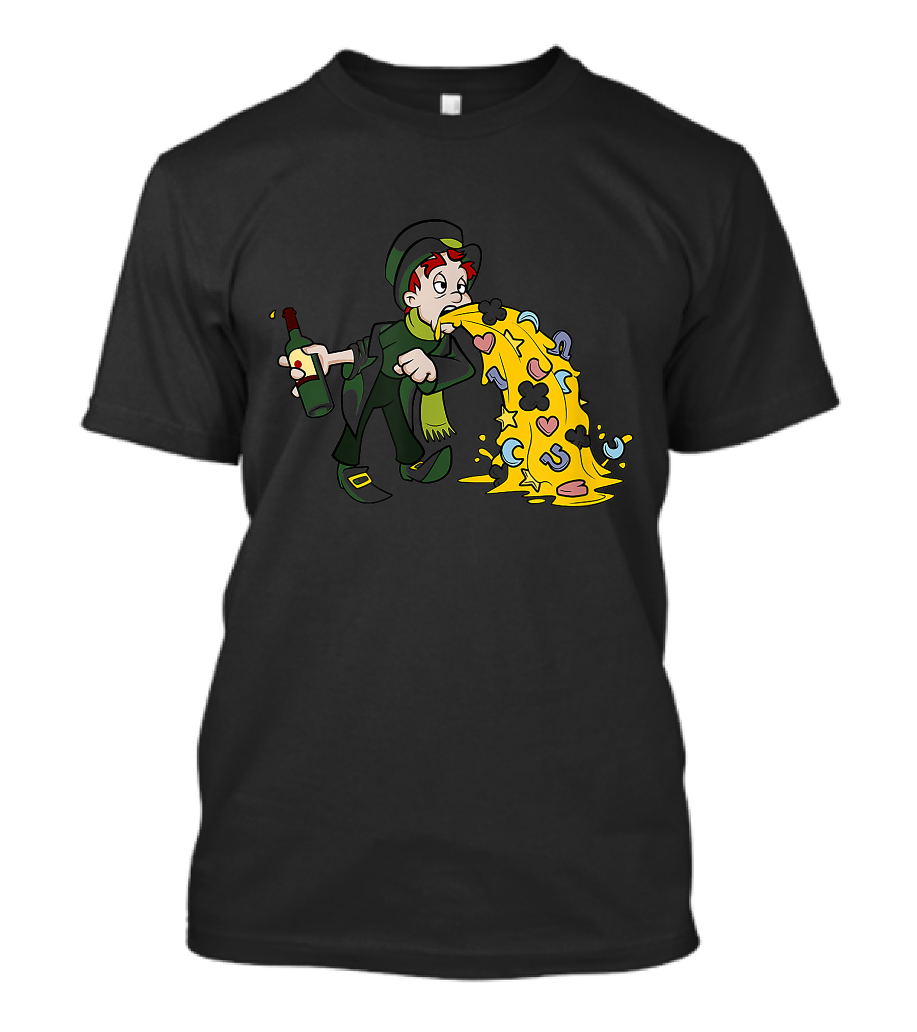Un Lucky Leprechaun Puking Clovers Hearts Horseshoes And Stars T-Shirt