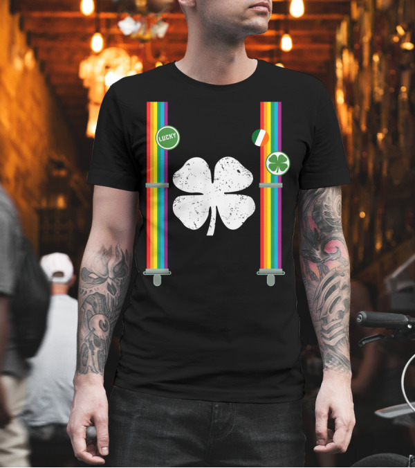 Lucky Rainbow Irish Clover Suspenders T-Shirt Lucky Rainbow Irish Clover Suspenders T-Shirt