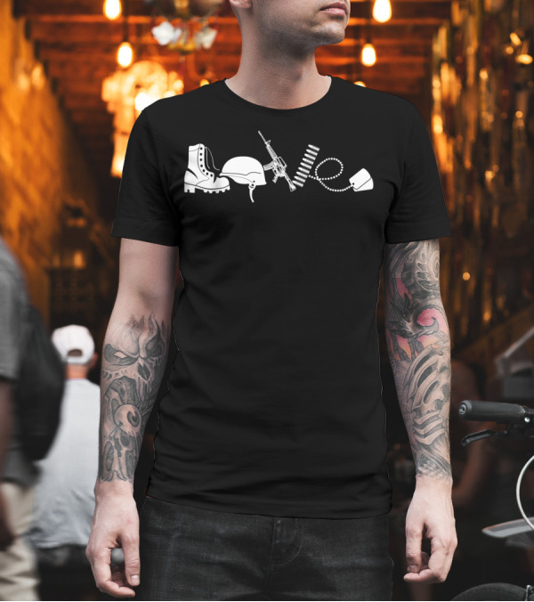 Love Army Veteran Boot Helmet Rifle Dog Tags T-Shirt Love Army Veteran Boot Helmet Rifle Dog Tags T-Shirt