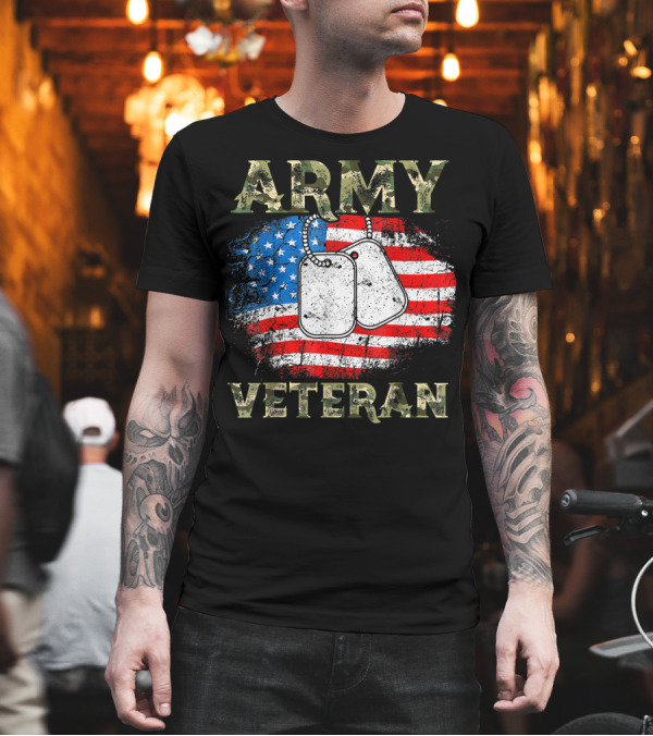 Army Veteran Dog Tags American Flag Military Soldier T-Shirt Army Veteran Dog Tags American Flag Military Soldier T-Shirt