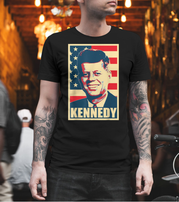Kennedy American Flag Portrait Propaganda T-Shirt Kennedy American Flag Portrait Propaganda T-Shirt