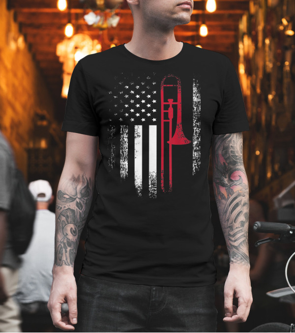 Vintage USA Red White Trombone American Flag T-Shirt Vintage USA Red White Trombone American Flag T-Shirt