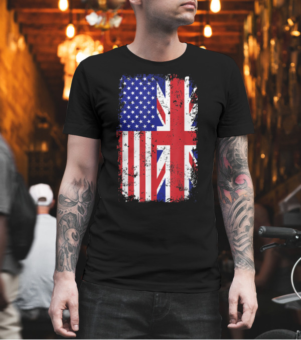 British American Flag Distressed Blend T-Shirt British American Flag Distressed Blend T-Shirt