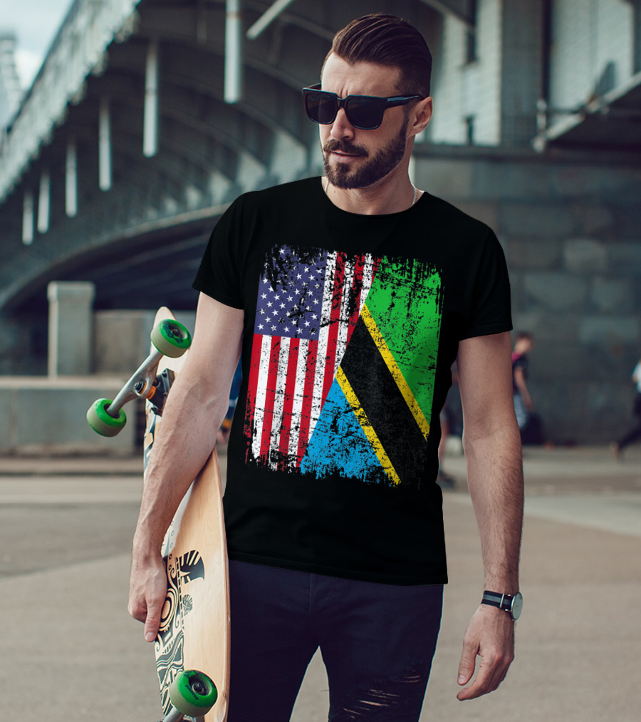 Tanzanian Roots Half American Flag Tanzania Dual Heritage Pride T-Shirt