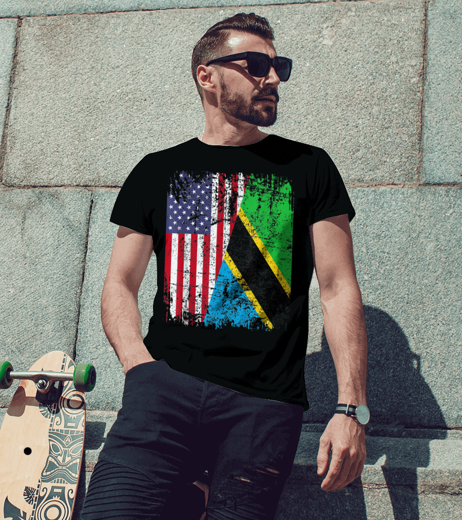 Tanzanian Roots Half American Flag Tanzania Dual Heritage Pride T-Shirt