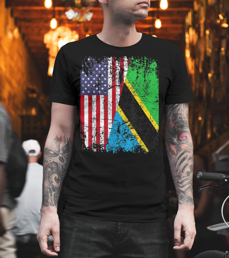 Tanzanian Roots Half American Flag Tanzania Dual Heritage Pride T-Shirt