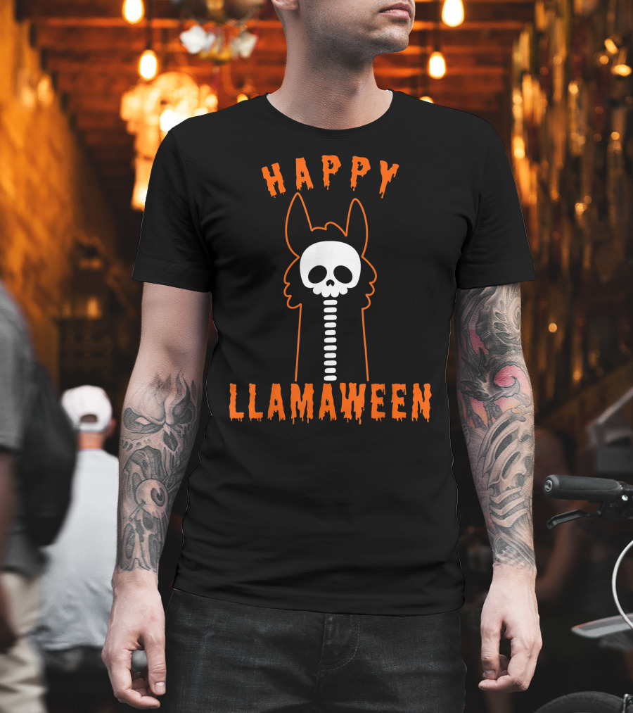 Happy Llamaween Skeleton Halloween Llama T-Shirt