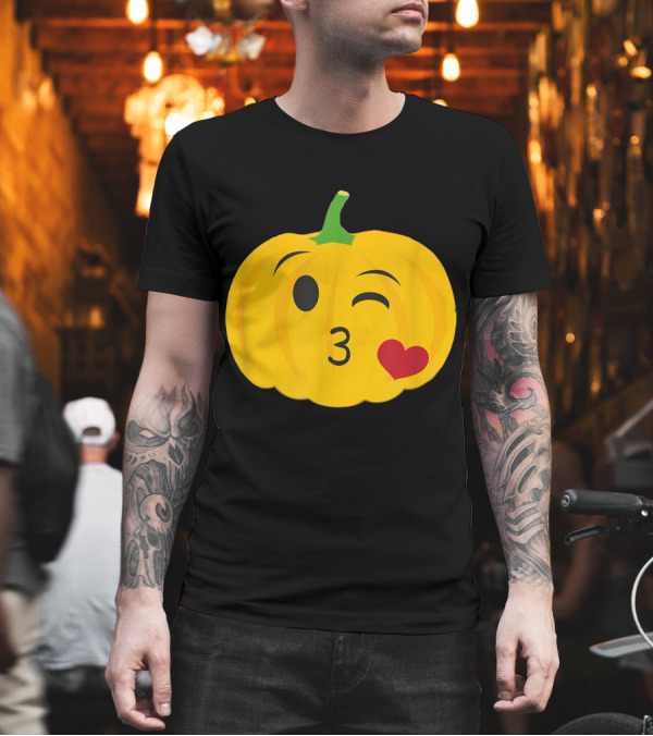 Pumpkin Emoji Heart Kiss Wink Face with Green Stem T-Shirt Pumpkin Emoji Heart Kiss Wink Face with Green Stem T-Shirt