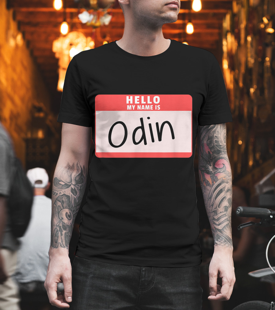 Hello My Name Is Odin Halloween Norse Mythology Name Tag T-Shirt
