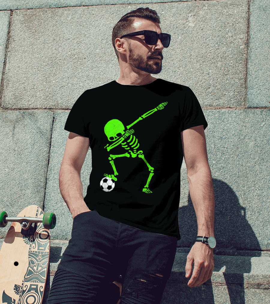 Skeleton Dabbing With Soccer Ball For Halloween T-Shirt