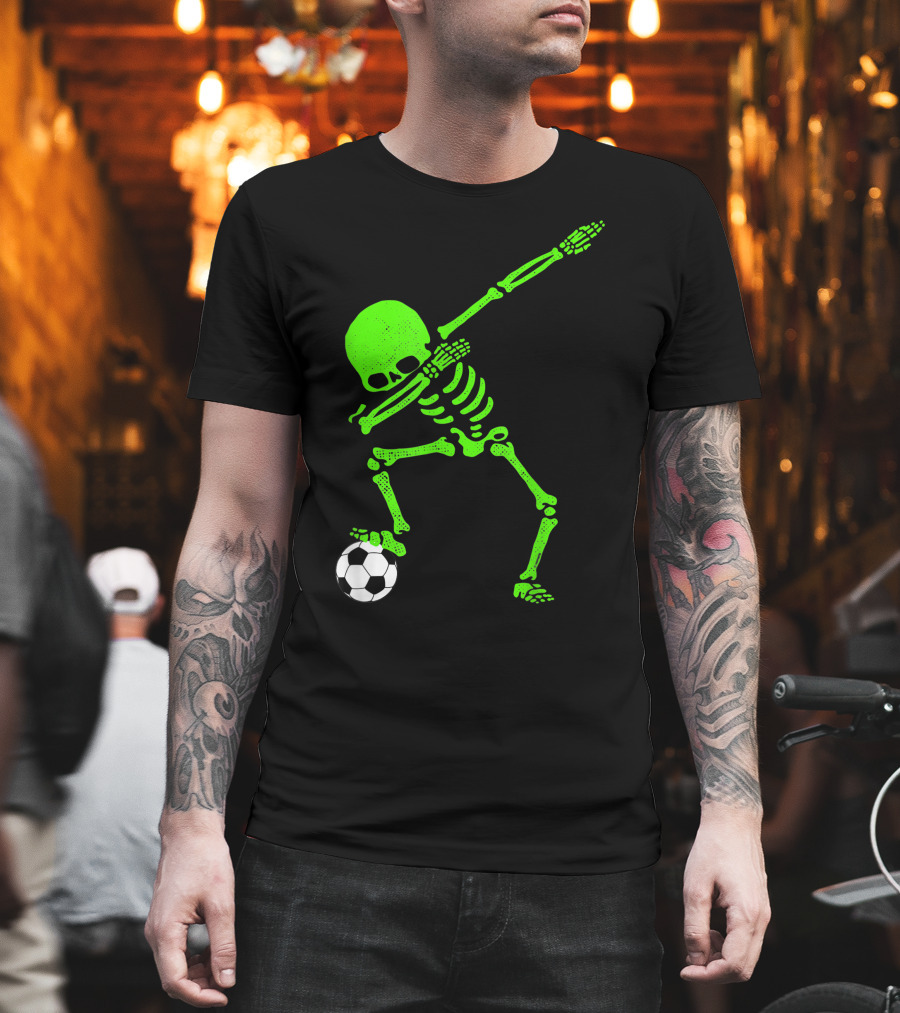 Skeleton Dabbing With Soccer Ball For Halloween T-Shirt