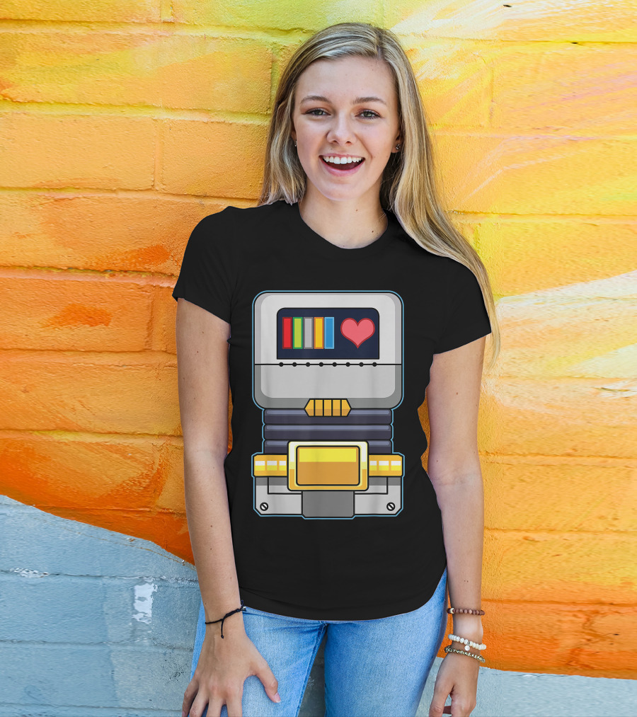 Halloween Lazy Robot Costume With Heart And Colorful Gauges T-Shirt