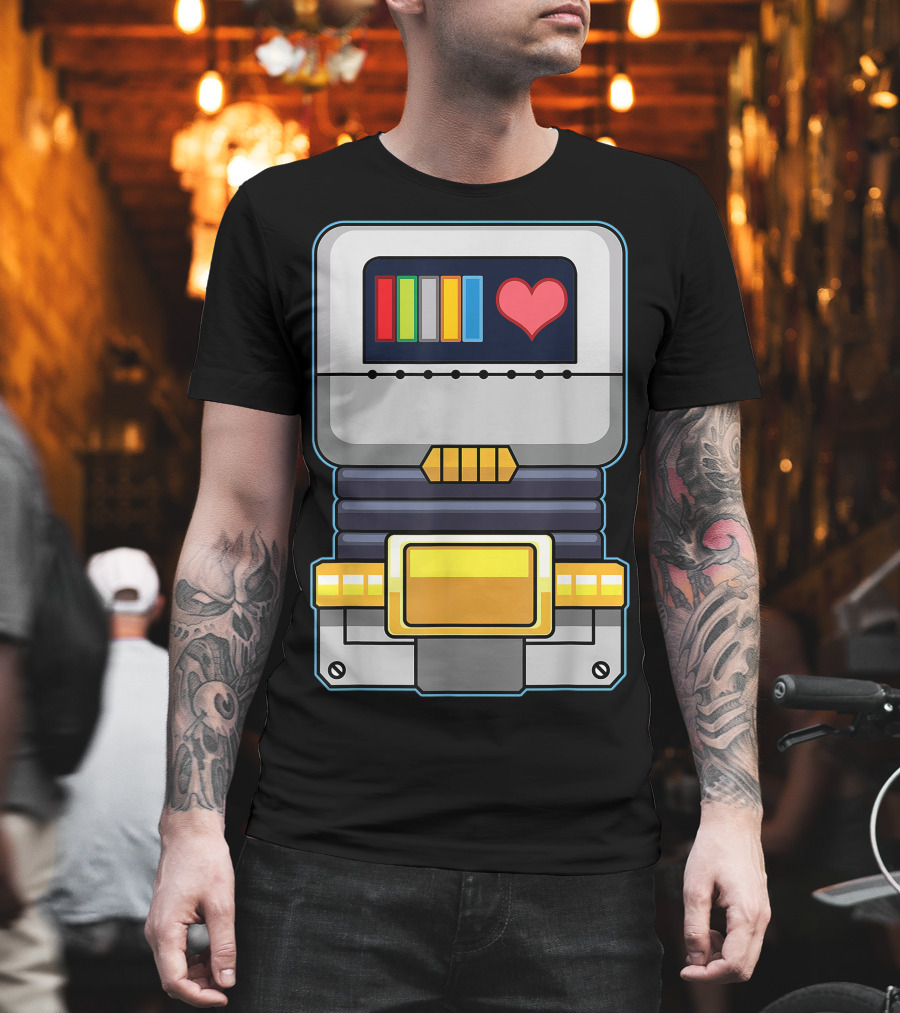 Halloween Lazy Robot Costume With Heart And Colorful Gauges T-Shirt