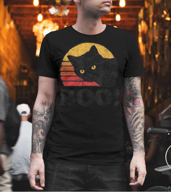 Boo Vintage Eighties Distressed Cat Halloween T-Shirt Boo Vintage Eighties Distressed Cat Halloween T-Shirt
