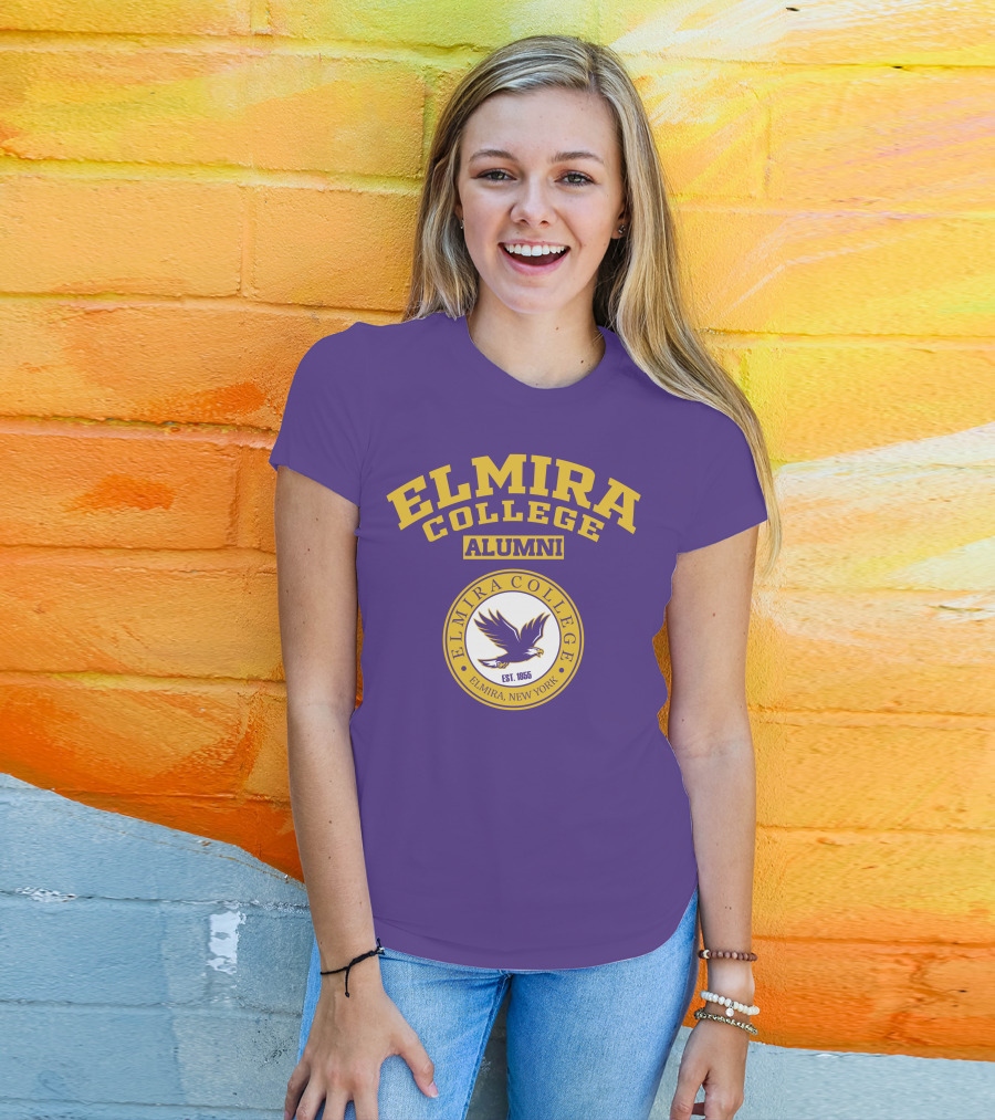 Elmira College Alumni Est. 1855 Purple And Gold Logo With Eagle Emblem T-Shirt