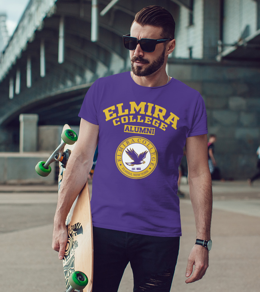 Elmira College Alumni Est. 1855 Purple And Gold Logo With Eagle Emblem T-Shirt