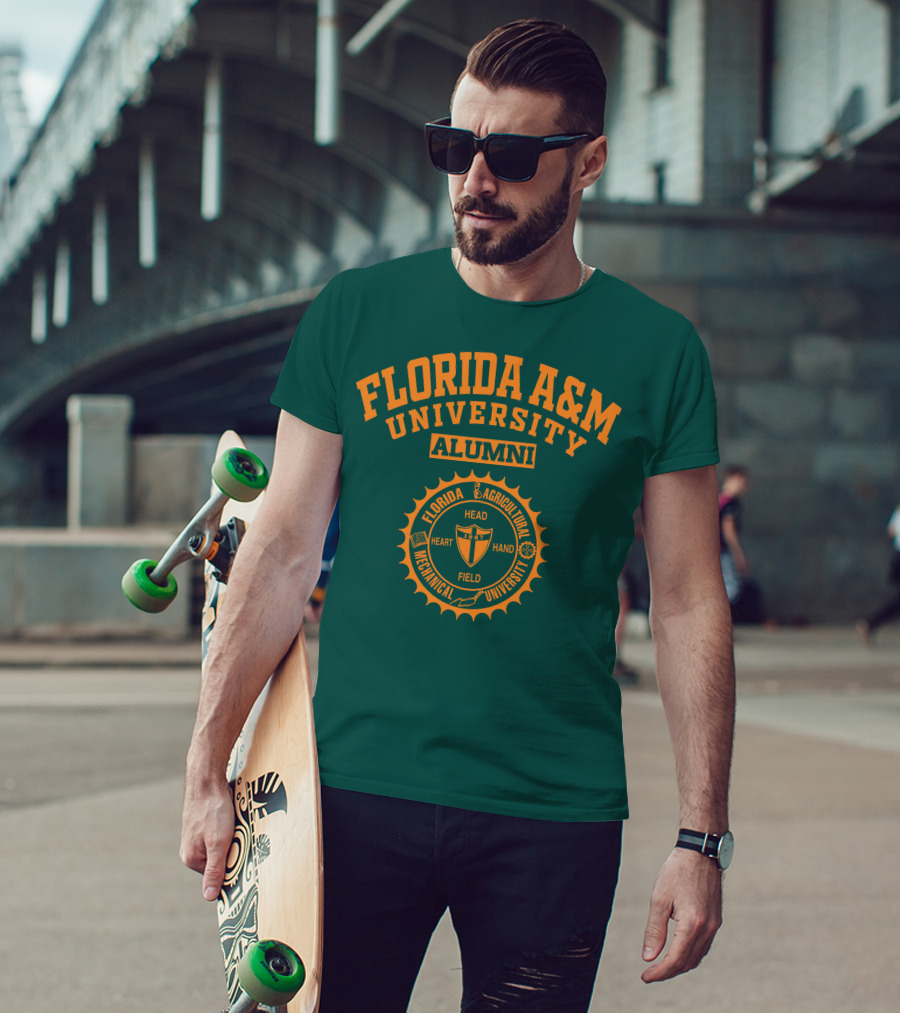 Florida A&M University Alumni 1887 Seal Head Heart Hand Field T-Shirt
