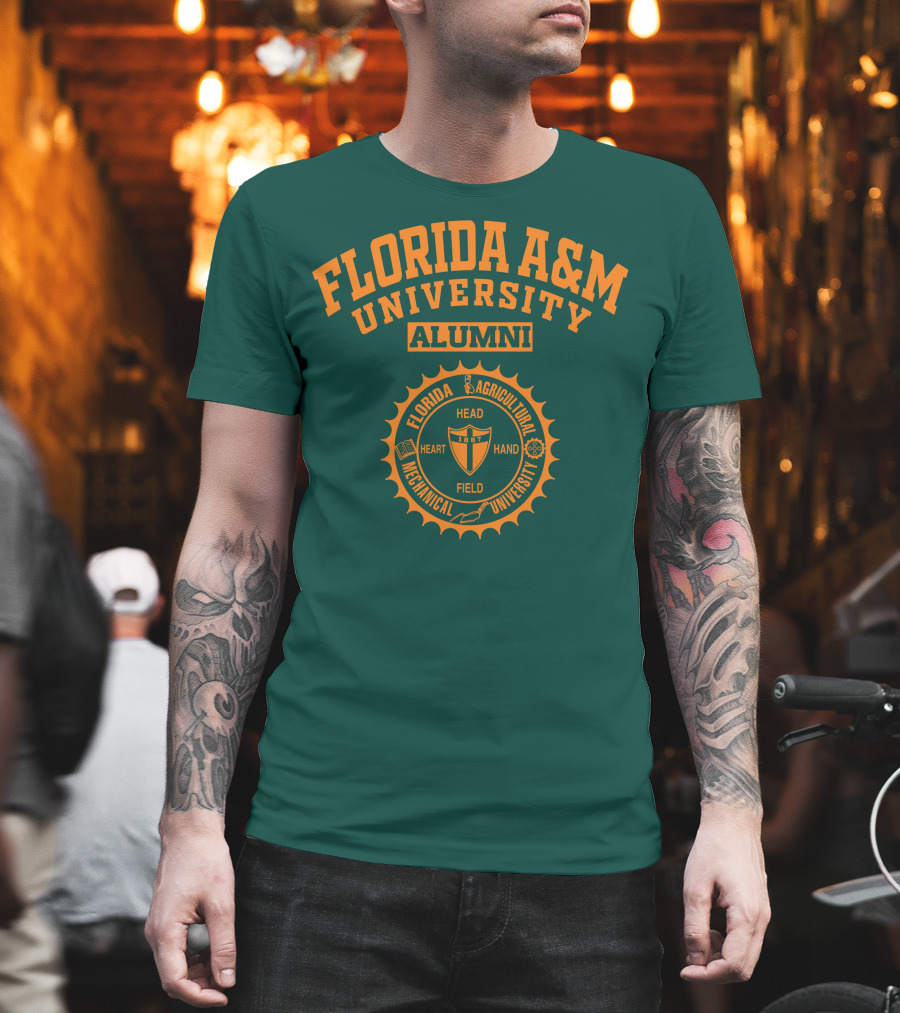 Florida A&M University Alumni 1887 Seal Head Heart Hand Field T-Shirt