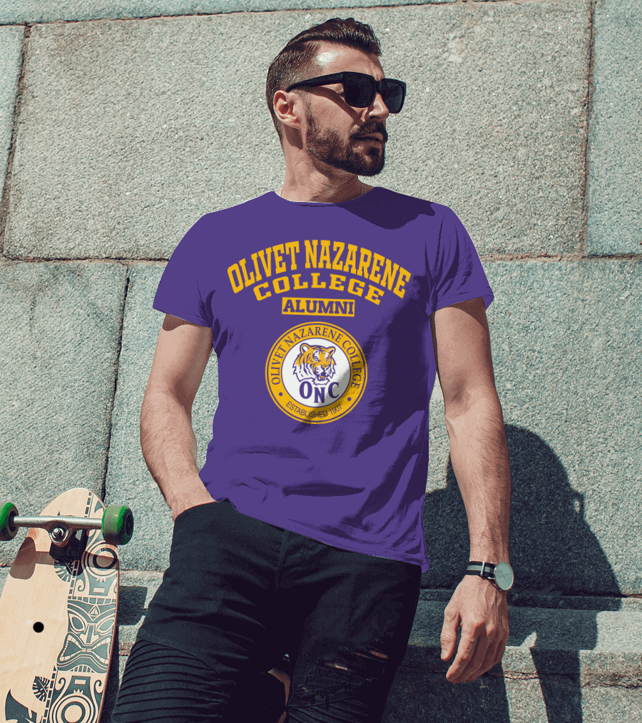 Olivet Nazarene College Alumni Tiger ONC Established 1907 Purple Yellow T-Shirt