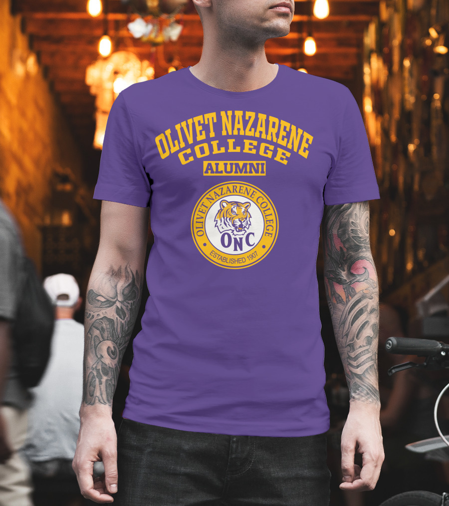 Olivet Nazarene College Alumni Tiger ONC Established 1907 Purple Yellow T-Shirt