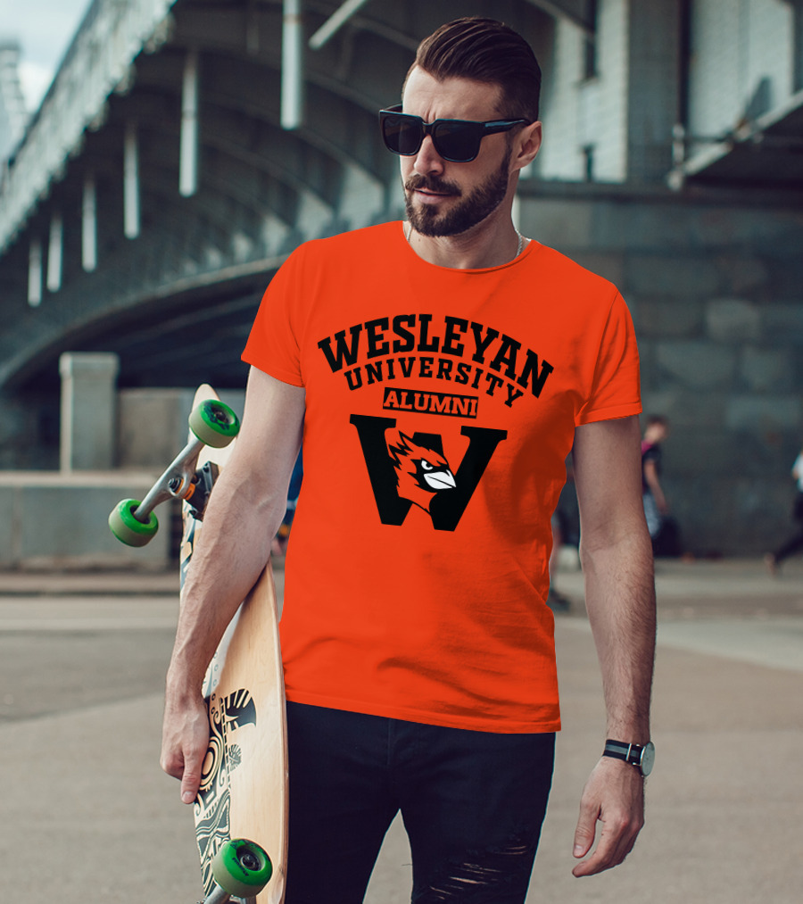 Wesleyan University Alumni Cardinal Logo W Letter Orange Background T-Shirt