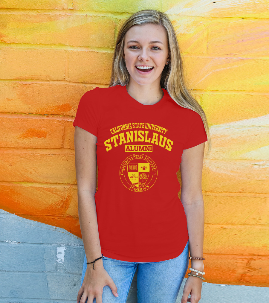 California State University Stanislaus Alumni Emblem With Vox Veritas Vita Shield T-Shirt