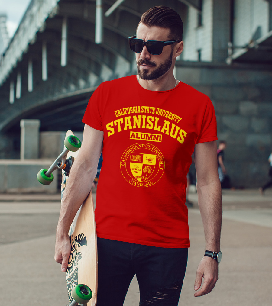 California State University Stanislaus Alumni Emblem With Vox Veritas Vita Shield T-Shirt