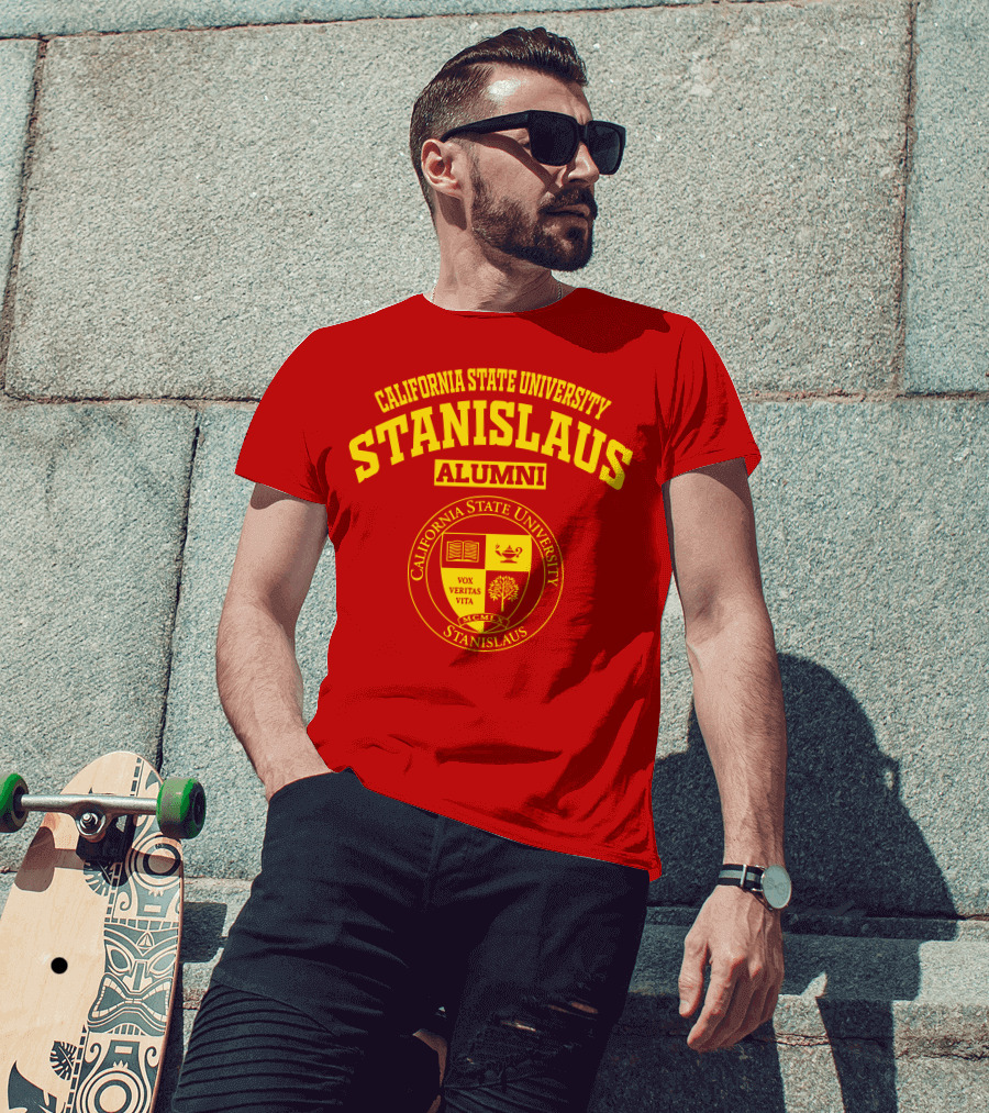 California State University Stanislaus Alumni Emblem With Vox Veritas Vita Shield T-Shirt