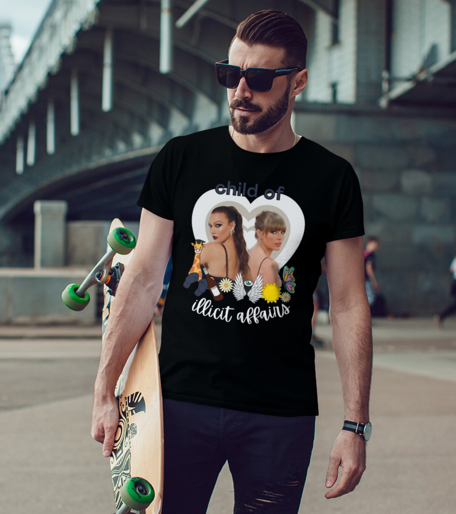 Child Of Illicit Affairs Heart Frame Butterfly Wings Flowers Giraffe And Wine Bottle T-Shirt