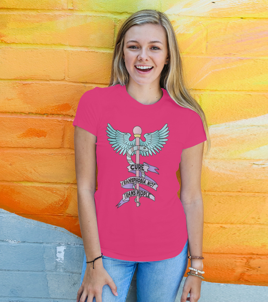 Target Pride Abprallen Cure Transphobia Not Trans People Caduceus Wings Snake Staff T-Shirt