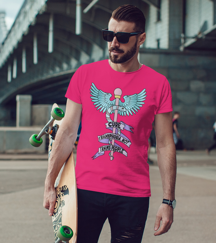Target Pride Abprallen Cure Transphobia Not Trans People Caduceus Wings Snake Staff T-Shirt