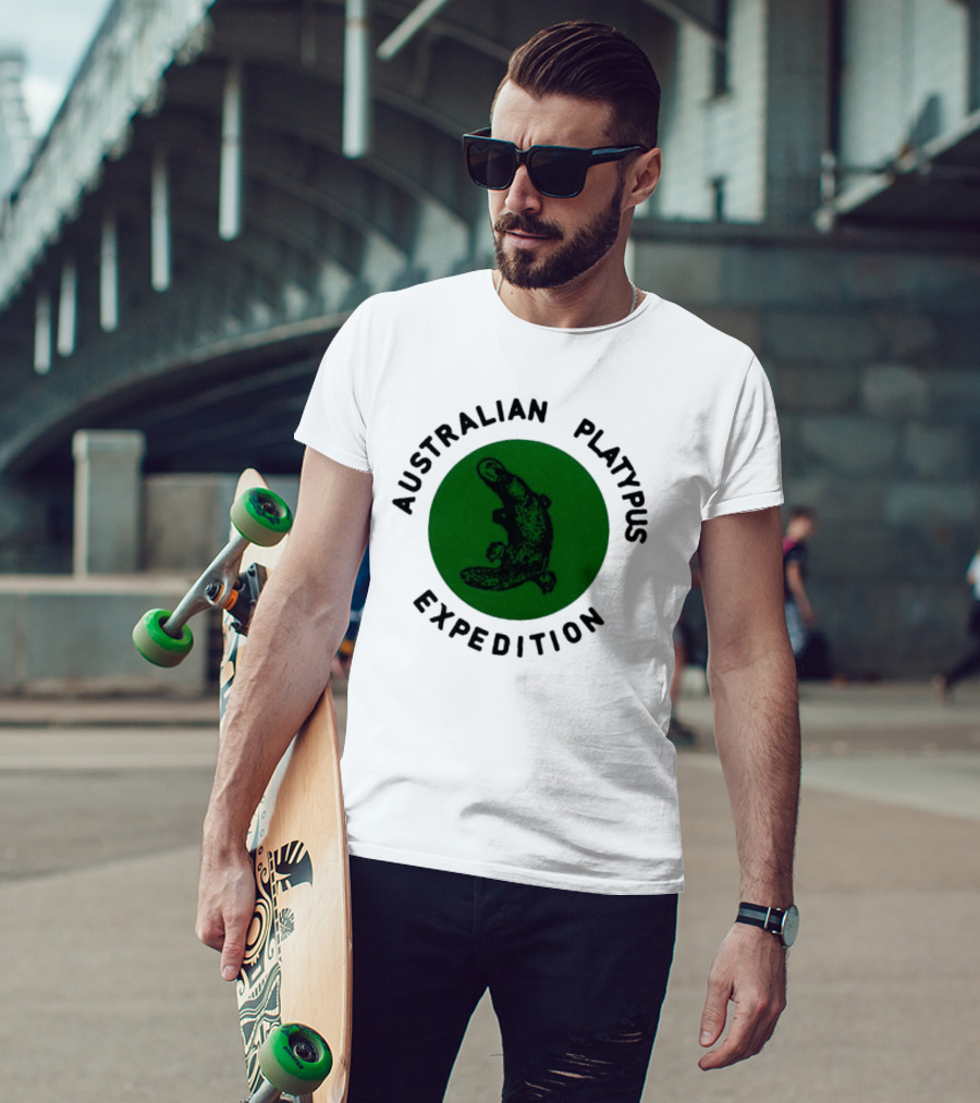 Australian Platypus Expedition Black Circle With Green Interior T-Shirt