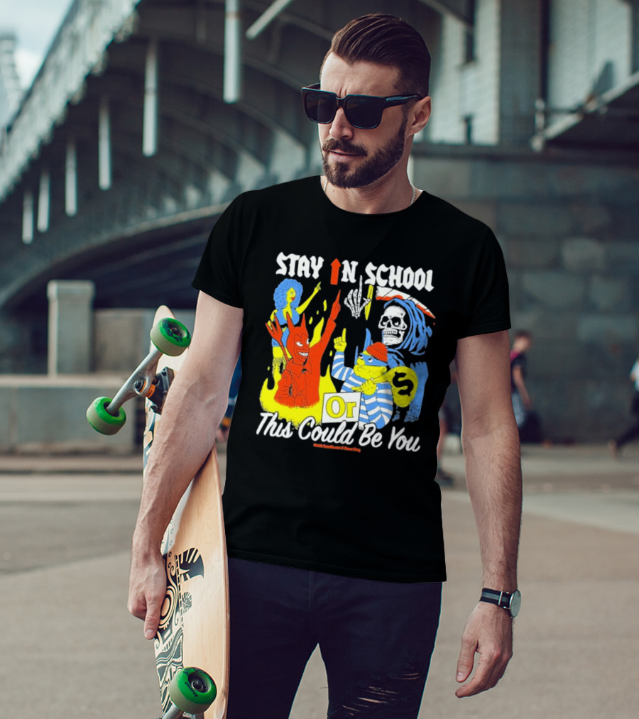 Stay In School Or This Could Be You Red Devil Skeleton Bart Simpson Style Mark Gonzales X Deaton Chris Anthony T-Shirt