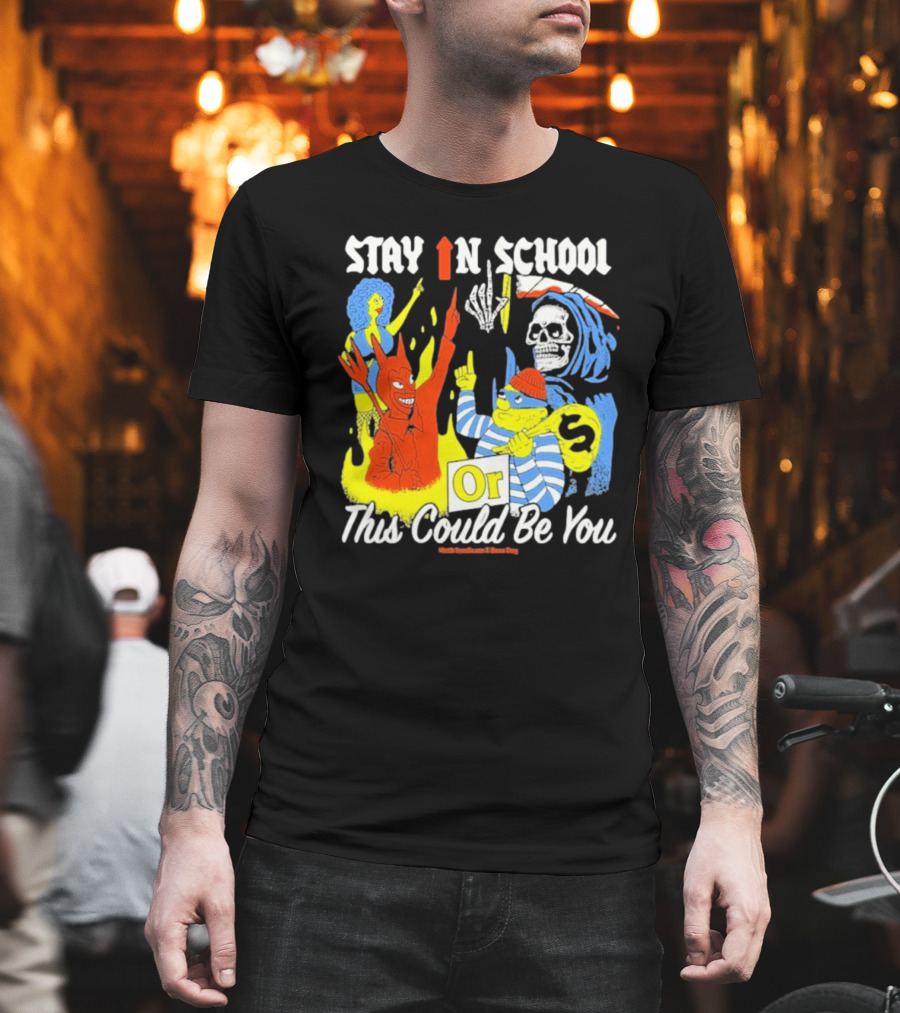Stay In School Or This Could Be You Red Devil Skeleton Bart Simpson Style Mark Gonzales x Deaton Chris Anthony T-Shirt