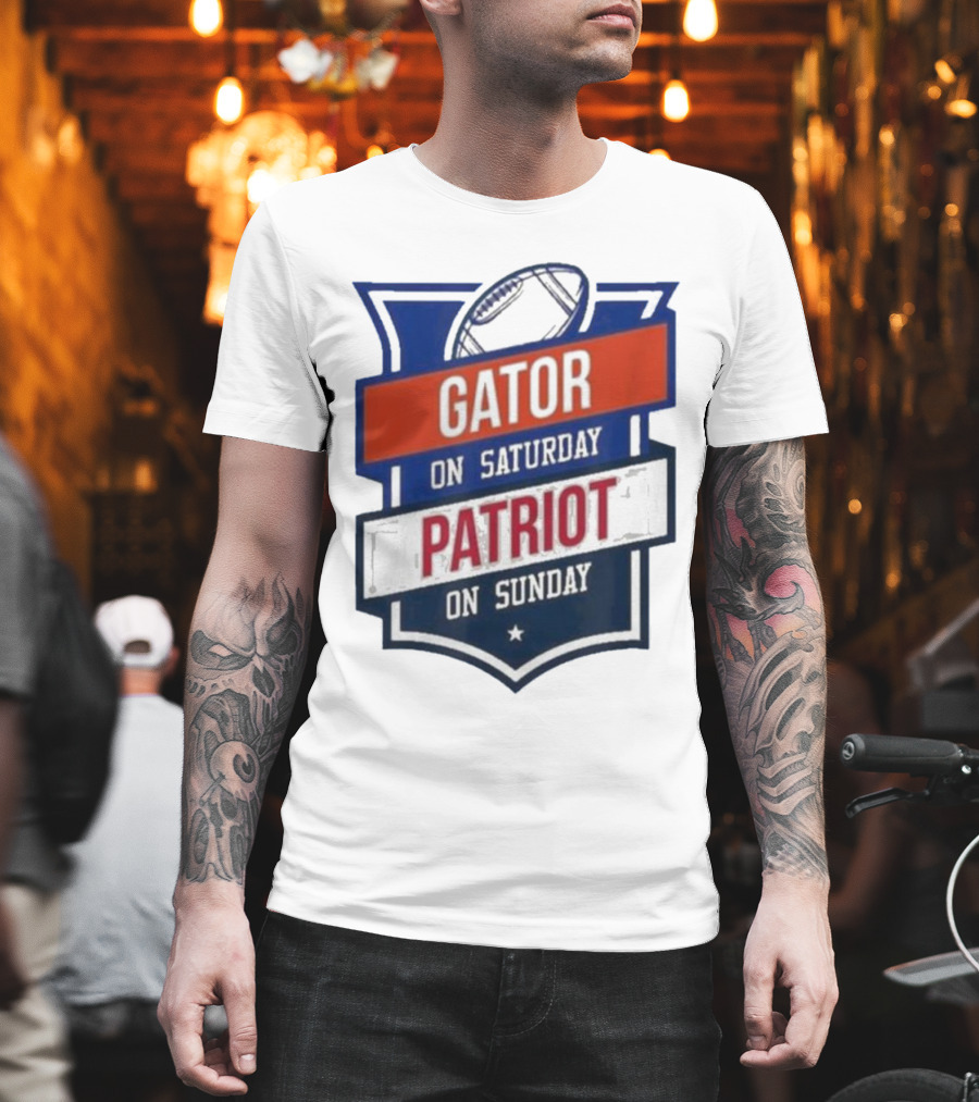 Gator On Saturday Patriot On Sunday Football Badge T-Shirt