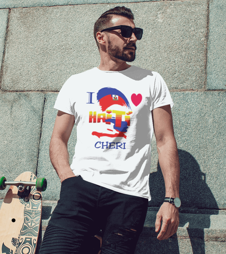 I Love Haiti Cheri Haitian Flag Heart T-Shirt