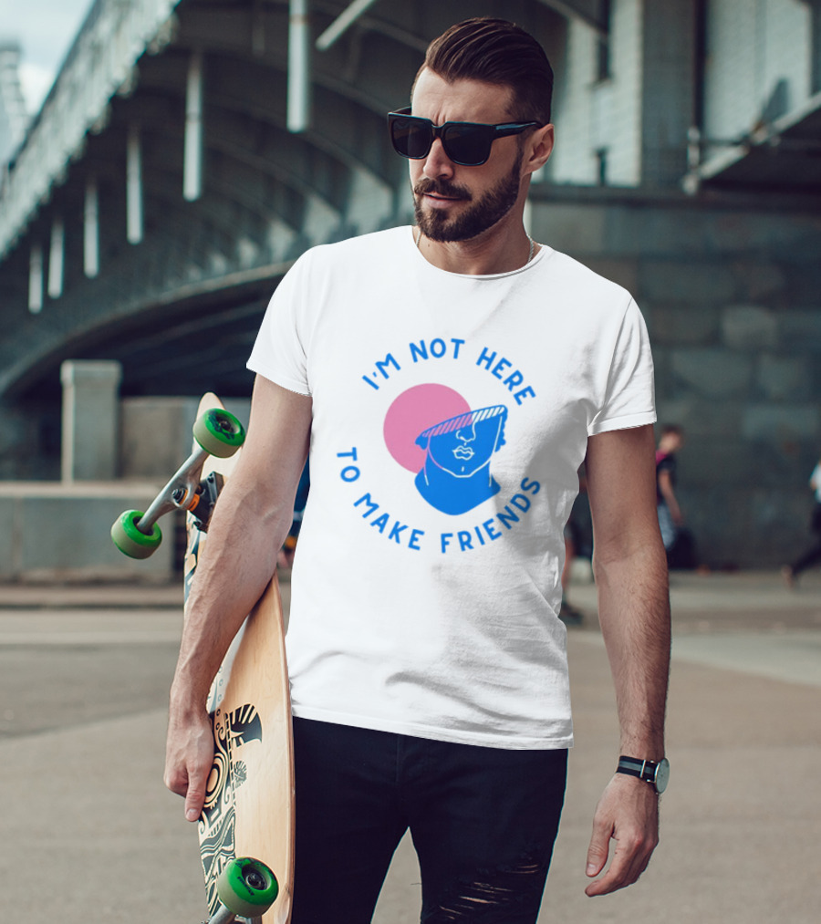 I’m Not Here To Make Friends Sam Smith Blue Pink Bust Sunglasses T-Shirt