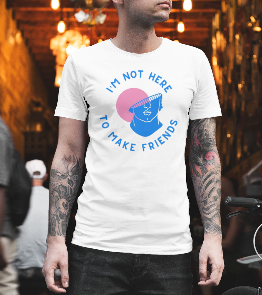 I’m Not Here To Make Friends Sam Smith Blue Pink Bust Sunglasses T-Shirt