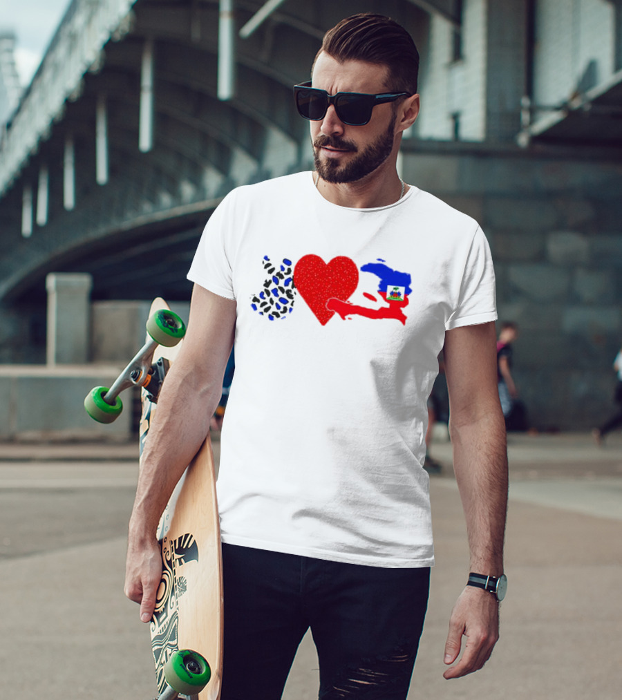 Peace Love Haiti Flag Haitian Heritage Pride T-Shirt