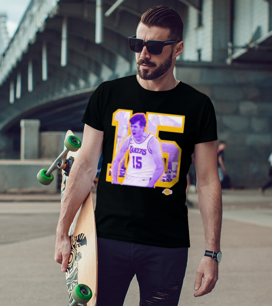 Los Angeles Lakers Austin Reaves 15 Skyline Background T-Shirt