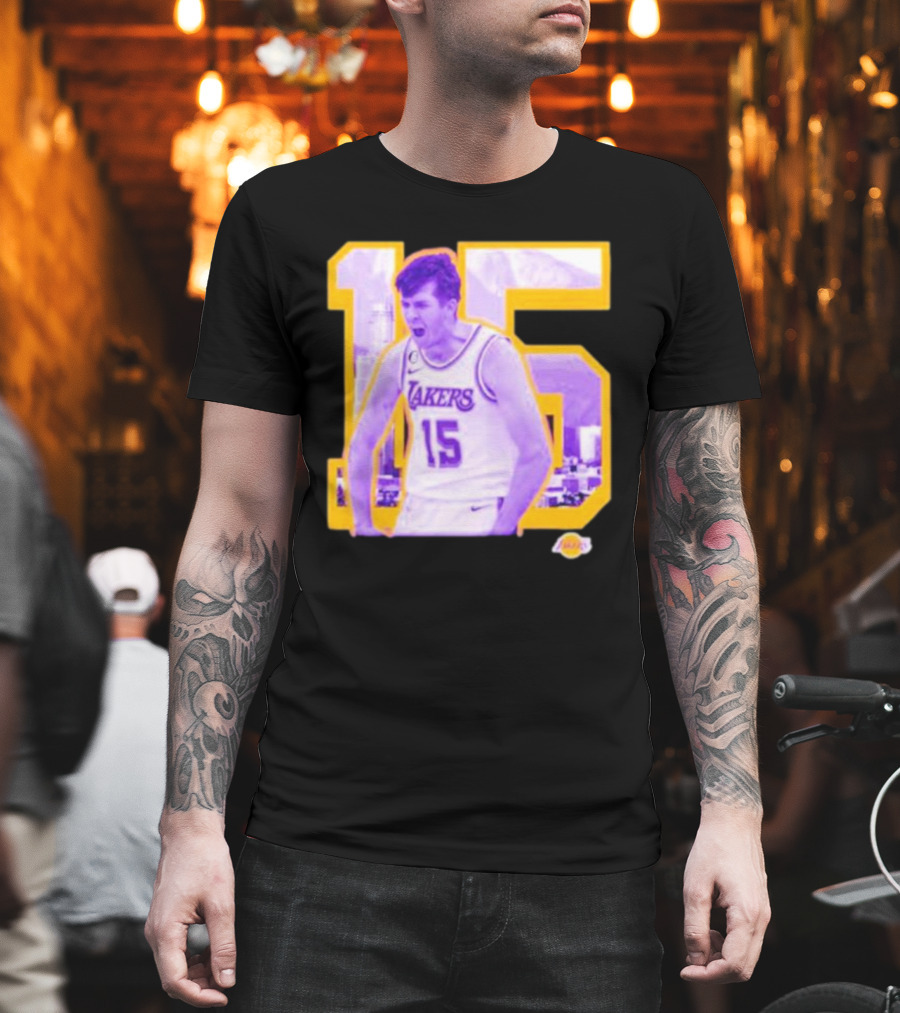 Los Angeles Lakers Austin Reaves 15 Skyline Background T-Shirt