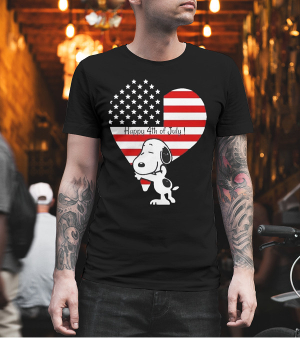 Snoopy Happy 4th of July Heart American Flag T-Shirt Snoopy Happy 4th of July Heart American Flag T-Shirt