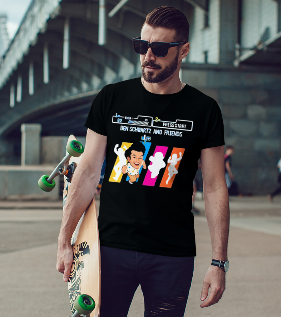 Ben Schwartz And Friends One Up Press Start Retro Gaming T-Shirt